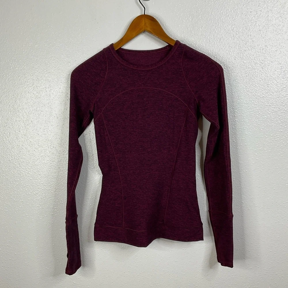 Lululemon Cypress Kiss Long Sleeve Heathered Star Ruby /‎ Black Size 2